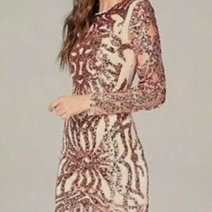 Nwt Bebe Rose Pink Ivory Sequin Mesh Long Sleeve